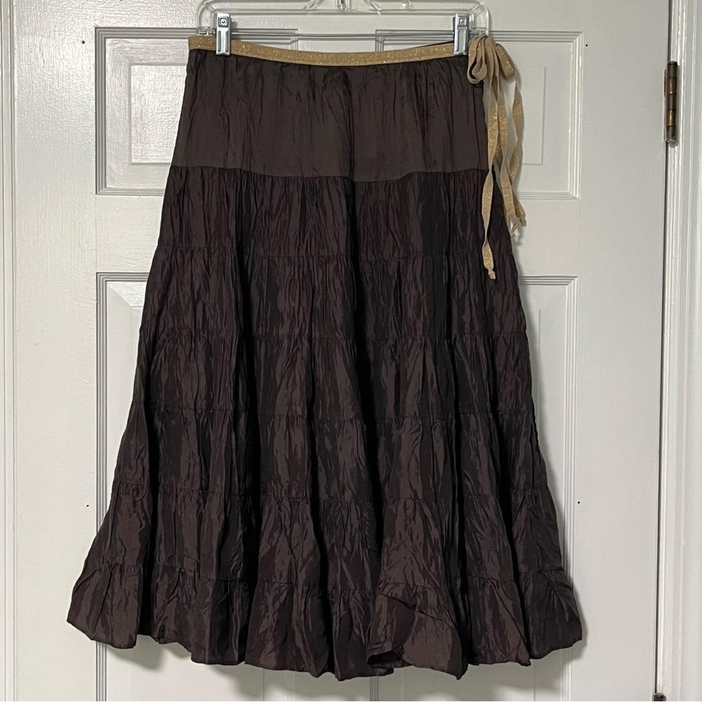 Pink & Chartreuse Y2K Brown A-Line Women's Tiered midi Skirt